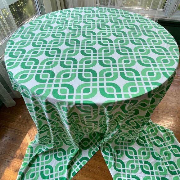 Vintage 70s flat sheet, green, white geometric full size up to queen size bed - Picture 2 of 10